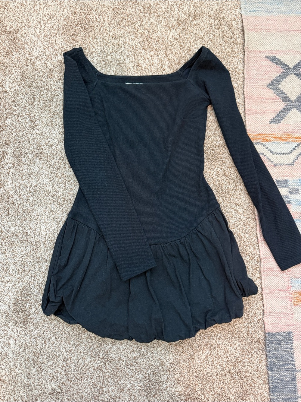 Black Long Sleeve Peplum Knit Dress
